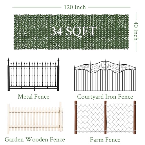 Artificial Ivy Privacy Fence Screen:120 "x 40" (34 Sqft) Anti-Ultraviolet Artificial Hedge Grass Wall, Used for Indoor and Outdoor Green Background, Garden Greening Decoration - color: Ivy vines, size: 40"x120"