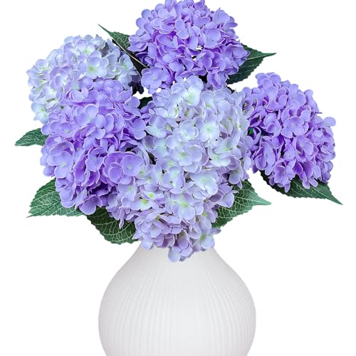 6PCS Premium Purple Hydrangea Artificial Flowers Bouquets, Light Purple Silk Hydrangea Flowers Heads with Stems, Fake Hydrangeas Flowers Arrangement, Faux Hydrangea Decor for Home Wedding Party Table - color: Purple and Light Purple