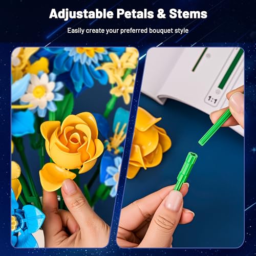 Starry Blooms Flowers Bouquet Building Set for Adults, Artificial Flower Compatible with Lego Botanical Collection, Christmas Valentine's Day Birthday Gift for Women Girl Girlfriend Home Decor - color: Starry Night