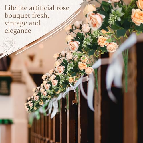 Zeyune 8 Pack 12 Inch Wedding Bouquets for Bride Bridesmaid Red Artificial Rose Bouquet Fake Silk Roses Flowers Bunches Bulk for Home Office Garden Parties(Champagne) - color: Champagne