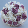 USIX Handcraft Popular Satin Rose Rhinestone Brooch Flower Pearl Bridal Holding Wedding Bouquet Wedding Flower Arrangements Bridesmaid Bouquet(Light Purple+Ivory) - color: Light Purple+ivory