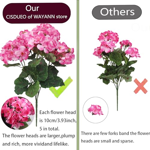CISDUEO 4 Pcs Artificial Geraniums Silk Flowers Outdoor Artificial Geranium Bush Pink Faux Flowers Geraniums for Floral Home Decor Outdoor Indoor Garden Patio Grave Cemetary Vase Table Centerpiece - color: Pink