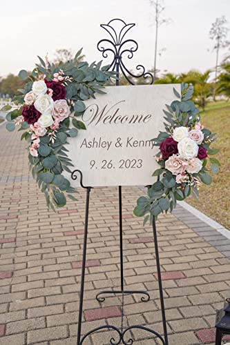 Ponatia Wedding Arch Flowers (Pack of 2), Artificial Burgundy & Nude & Ivory Wedding Flowers for Welcome Signs and Ceremony Reception - color: Burgundy & Nude & Ivory