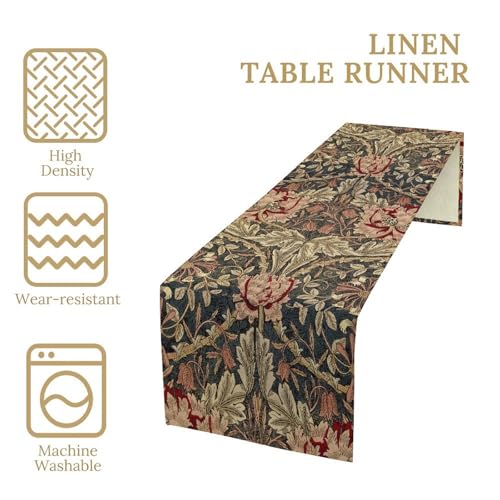 William Morris Style Table Runner for Table Decor, Art Blue Vintage Botanical Flower Rustic Floral Bird Printed for Kitchen Dining Room Living Room Farmhouse Party Holiday Decorate 13" x 36" - color: William Morris_3, size: 13"W x 36"L (Pack of 1)