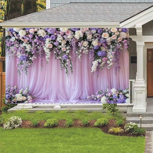 5x4ft Purple Lavender Floral Bridal Backdrop Wedding Flower Photography Backdrop for Girl Portrait Baby Shower Birthday Party Decor Banner Mother's Day Party Wall Backdrop Studio Photo Backgrounds - color: Multi3, size: 5X4FT