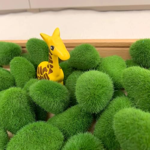 5 PCS Artificial Moss Rocks Decor - Green Moss-Covered Fake Stones | for Floral Arrangements/Gardens/Crafting