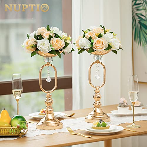 NUPTIO Flower Balls Table Centerpieces: Peachy Champagne & White Fake Rose | 6 Pcs Artificial Floral Bouquet Arrangement 9.5 inch Diameter for Wedding Bridal Shower Birthday Party Decorations - color: Peachy Champagne & White, size: 6 Pcs