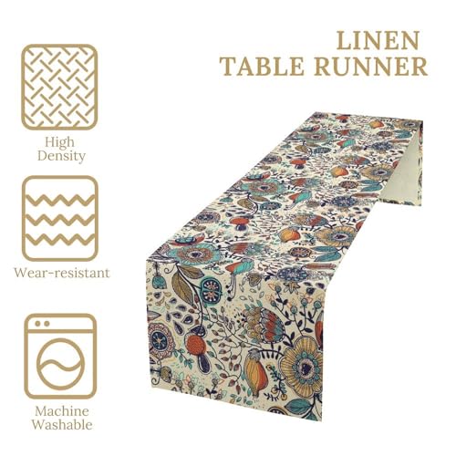 Vintage Boho Floral Table Runner Rustic Botanical Bohemian Art Abstract Flowers Dinner Runner for Farmhouse Kitchen Party Holiday 36X13inch - color: Bohoflower-12, size: L36"x W13"