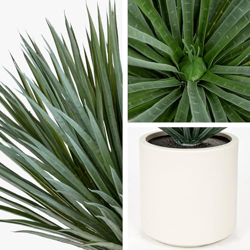 Briful Large Agave Plant Artificial in Resin White Pot, 26.3in Outdoor Fake Agave Plant Realistic Artificial Agave Cactus for Indoor Home Office Garden Front Patio Decor - color: Grey Green-white Pot