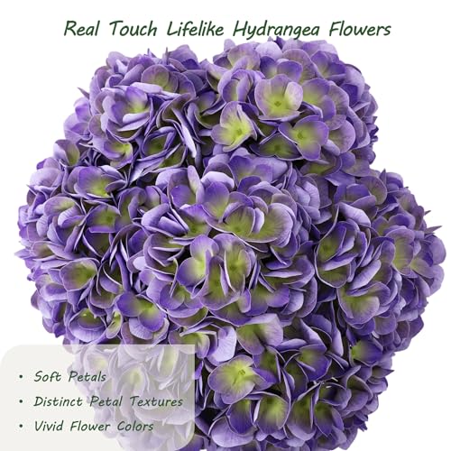 bellacat Real Touch Faux Hydrangea Flowers with 11" Hanging Basket, Fake Hanging Hydrangea Flowers with Realistic Flowers, Artificial Hanging Flowers for Outdoors Porch Patio Balcony (Purple, 2Pack) - color: Purple