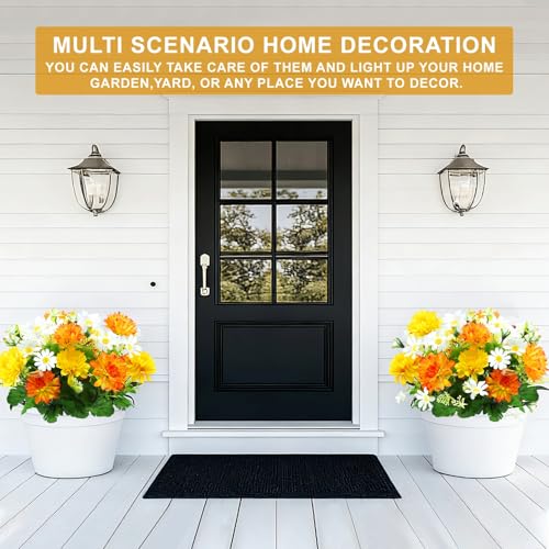 44 Heads Artificial Flowers for Outdoors, 4 Bunches 17 Inch Dahlia Daisies Mum Fake Plants UV Resistant Faux Flowers Bouquet Cemetery Flowers for Grave Outside Indoor Home Spring Summer Decor (Yellow) - color: Yellow