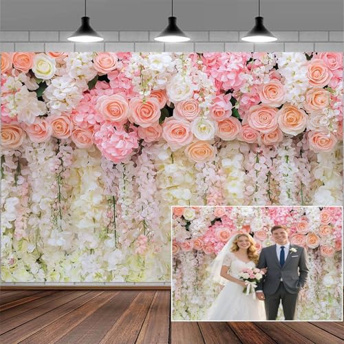5x3ft Pink Rose Flower Wedding Photography Backdrop Spring Floral Photography Backdrop Valentine's Day Mother's Day Girl Birthday Baby Shower Wedding Bridal Party Banner Photo Booth Props Background - color: Multi9, size: 5X3FT