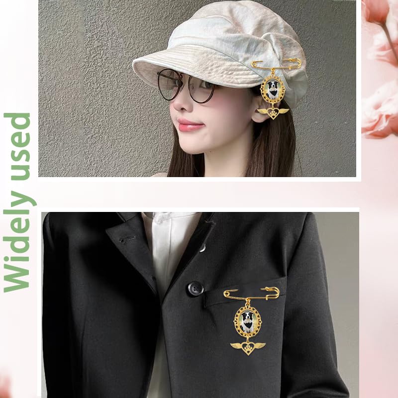 Wedding Bouquet Charm Dog Gold Picture Photo Frame Pin Pet Memorial Brooch Boutonniere Lace Oval Picture Charm With Heart Pendant Wing Pins for Grooms Bride Bridal Flower Bouquet Photo Pin