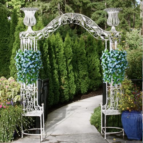 ZFProcess Artificial Fake Hanging Flowers Plants for Outdoor Spring Decoration, 2PCS Faux Silk Violet UV Resistant Look Real Trailing Vines for Outside Home Planter Porch Patio(Blue) - color: Blue
