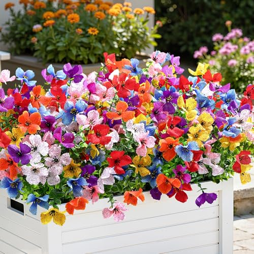 SHareconn Artificial Flowers Outdoors Decoration, Fake Silk mums Eucalyptus Realistic UV Resistant Faux Plants for Outside Indoor Planter Porch Yard Home Spring Decor 20 Bundles, Mix 8 Colors - color: Mix 8 Colors