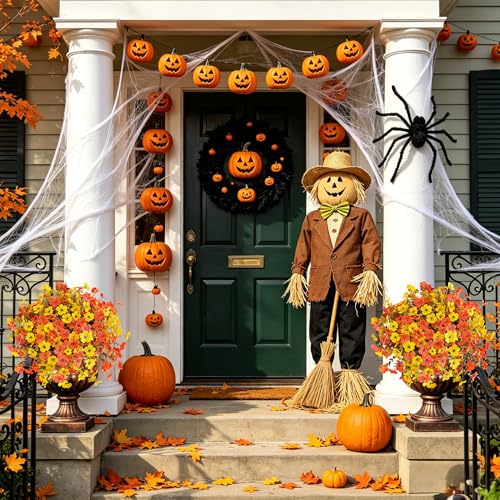 Artificial Flowers for Outdoor Indoor Decoration, Faux Flower Daisy with Eucalyptus Leaves Fake Plants Dried Flower Greenery Boxwood Porch Patio, 12 Bundles (Orange Yellow Fall) - color: Orange Yellow Fall