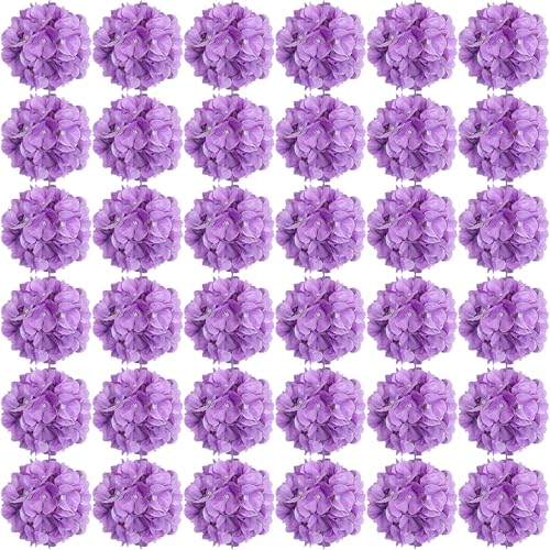 Purple Hydrangea Artificial Flowers Bulk with Stems 64 Pcs | Faux Silk Hydrangeas Flower Heads with Stems for Wedding Arch Table Centerpieces Home Garden Baby Shower Party Decoration - color: Purple