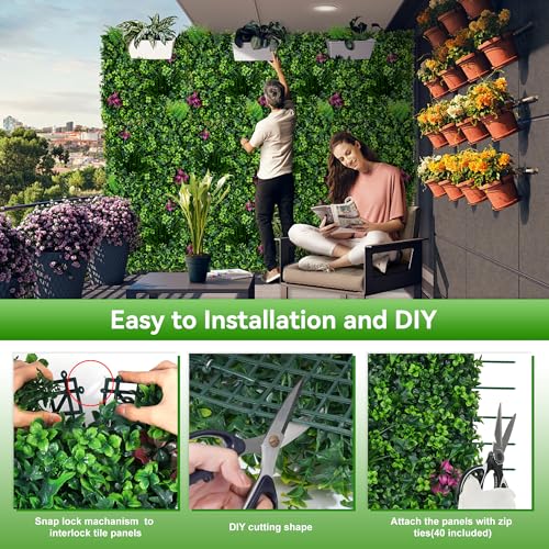 Artificial Grass Wall Panels, 20"x20" 12pcs Greenery Backdrop with Mint Plant Leaves, UV-Anti Fake Greenery Plant Boxwood Panels for Privacy Fence Screen, Outdoor Green Wall Decor for Patio Garden - size: 20x20 in 12pcs