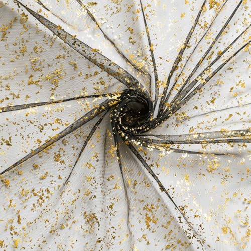 Artoid Mode 3Pcs Black Gold Gauze Table Runner 120 Inch 10FT, Glitter Metallic Foil Sheer Dining Wedding Anniversary Holiday Birthday Table Decor for Home Party - color: Black Gold, size: 28" x 120", 3pc