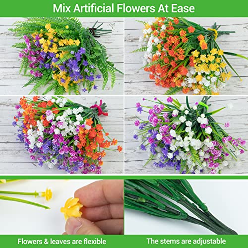 Ouddy Decor 48 Bundles Artificial Flowers for Outdoors UV Resistant Fake Plastic Plants Faux Boston Fern Greenery Stems for Spring Summer Indoor Garden Patio Window Box Kitchen Home Decor, Mixedcolor