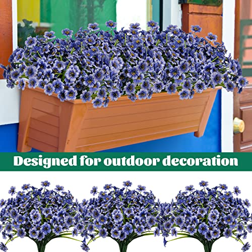 Lnoicy 24 Pcs Artificial Flowers for Outdoor,Plastic Flowers Decoration, UV Resistant Faux Flowers Shrubs, Artificial Plants for Indoor Outside Garden Home Wedding Farmhouse(Blue) - color: Blue, size: 24