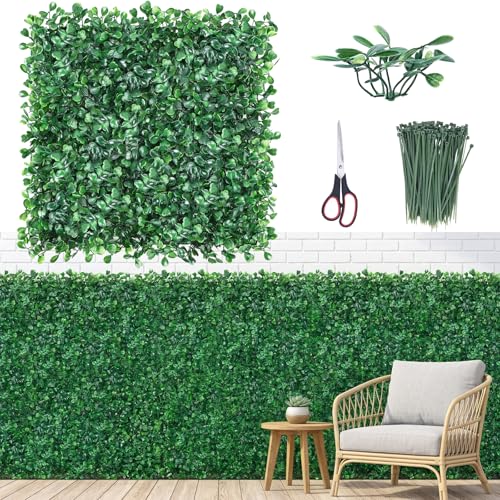 CEWOR 10"x10" Artificial Grass Wall Panels, 12pcs Boxwood Hedge Wall Panels, UV Resistant & Anti-Fade Greenery Privacy Panels for Indoor/Outdoor Green Wall Decor, Ivy Fence Covering, Backdrops & More - size: 10"X10" 12P