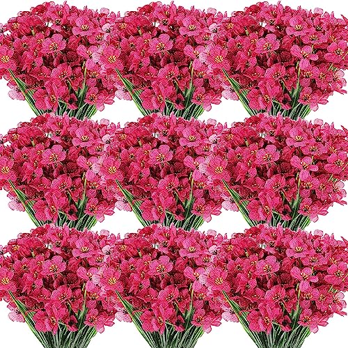 Lyrow 100 Bundles Violet Artificial Flowers, UV Resistant Faux Flowers Outdoor, Faux Silk Flowers, Fake Violet Flowers Bulk for Front Porch Hanging Garden Courtyard Farmhouse Home(Rosy) - color: Rosy