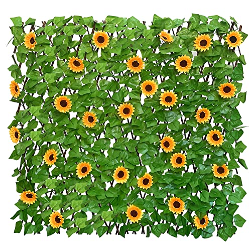Sumery Expandable Fence Privacy Screen for Balcony Patio Outdoor,Decorative Faux Ivy Fencing Panel,Artificial Hedges (Single Sided Leaves) (1, Sunflowers) - color: Sunflowers