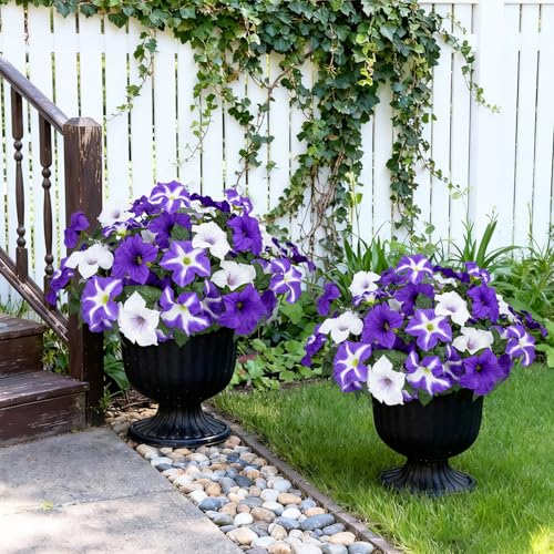 Artificial Flowers for Outdoors, 4 Pcs Realistic Fake Flowers Petunias UV Resistant Silk Morning Glory Faux Plants for Outdoor Planters Balcony Yard Window Box Porch Garden Home Outside Decor - color: Purple