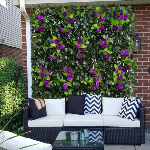 Sumery Expandable Fence Privacy Screen for Balcony Patio Outdoor,Decorative Faux Ivy Fencing Panel,Artificial Hedges (Single Sided Leaves) (1, Branches -Purple Rose) - color: Branches -Purple Rose