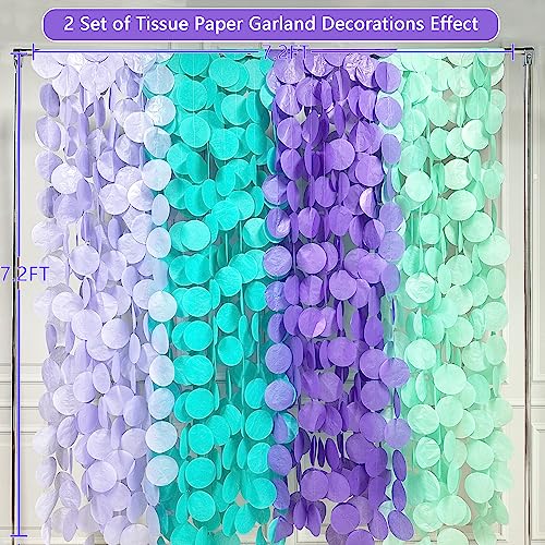 205Ft Purple Teal Big Circle Dot Backdrop Streamer Tissue Paper Polka Dot Hanging Garland for Mermaid Under The Sea Birthday Bachelorette Wedding Baby Shower Engagement Party Decorations Supplies - color: Ombre Mermaid