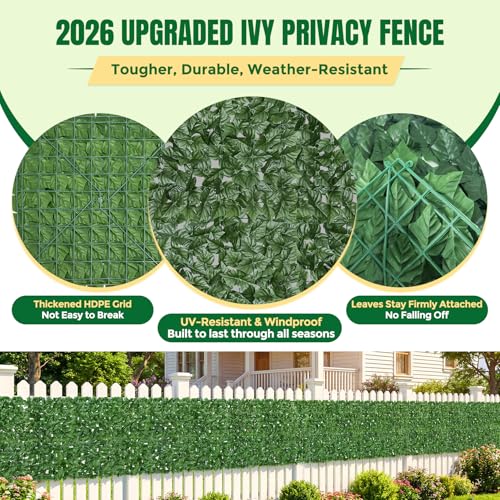 KASZOO Artificial Ivy Privacy Fence Screen - 120x40in Artificial Faux Privacy Fence Panel Artificial Green Wall Balcony Privacy Screen Decoration for Patio, Balcony, Wall, Backyard Indoor Outdoor - size: 120 in x 40 in - Maple Leaf