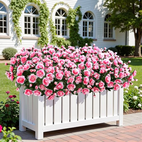 Alupssuc 8 Large Bundles Artificial Flowers for Outdoors Spring Decoration, UV Resistant Faux Flowers Silk Camellia Realistic Fake Flowers for Yard Patio Planter Porch Balcony Garden, Pink - color: Pink