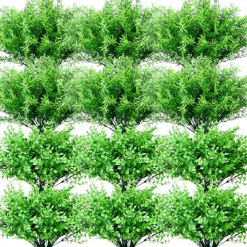 Zeyune 40 Bundles Artificial Grass Plants Outdoor UV Resistant Faux Grass Fake Bushes Plastic Greenery Shrubs Bulk Arrangement for House Outdoor Indoor Decoration Front Porch Window (Artisitic) - color: Artisitic
