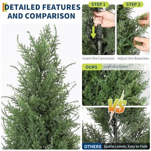 2-Pack 4FT Artificial Cedar Spiral Topiary Trees, UV Resistant Outdoor Fake Potted Plants for Porch, Patio, Wedding, Garden Decor, Realistic Faux Boxwood 4FT - size: 3ft 11in