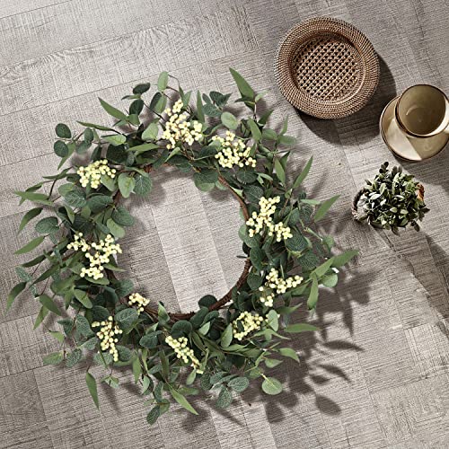 Pinkpum 20'' Eucalyptus Wreath for Front Door, Porch, Window - Green Decor for Home, Farmhouse - Spring, Summer, Fall, All Seasons - color: White, size: 20''