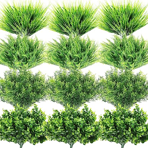 Zeyune 40 Bundles Artificial Grass Plants Outdoor UV Resistant Faux Grass Fake Bushes Plastic Greenery Shrubs Bulk Arrangement for House Outdoor Indoor Decoration Front Porch Window (Lifelike) - color: Lifelike