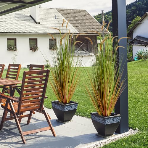 KOL Artificial 5ft 2-Pack Horsetail Reed Grass, 59in Tall Artificial Indoor Outdoor Fake Grass Plant, Home Office Décor Artificial Plants in Pot Faux Plant Greenery, Wedding Decor - Yellow - color: Yellow