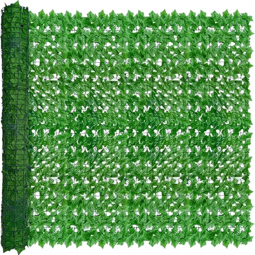 ODTORY Artificial Ivy Privacy Fence Wall Screen: 72 X144 in UV-Anti Faux Greenery Backdrop Ivy Vine Leaf Hedges Fence Panels for Patio, Balcony, Garden, Backyard Indoor Outdoor Light Green Decor - size: 6 ft x 12 ft- Vine Leaf
