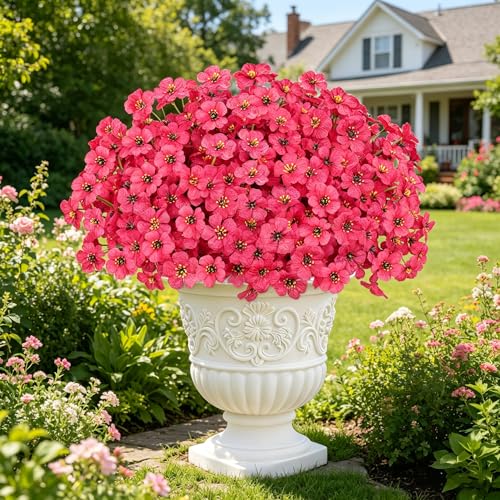 AmyHomie 20 Bundles Artificial Flowers for Outdoor Outside Spring Summer Decoration UV Resistant Faux Flowers No Fade Fake Plastic Plants Garden Porch Window Box Decorating (Fuchsia) - color: Fuchsia, size: 20
