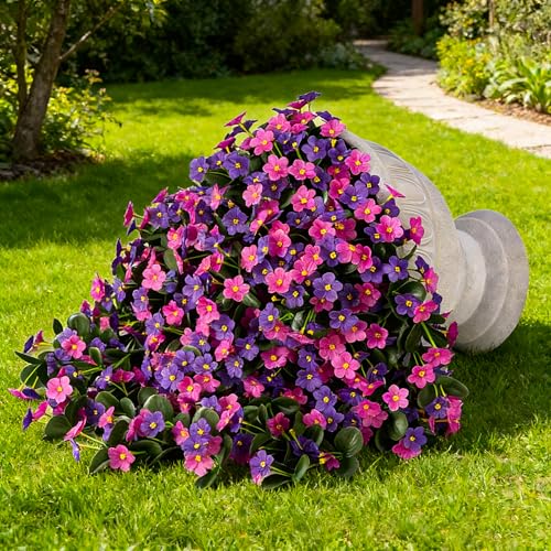 Artificial Fake Hanging Flowers Plants for Outdoor Spring Summer Decoration, 2PCS Faux Silk Daisy Flower Look Real UV Resistant Orchid Vine for Home Outside Garden Wall Indoor(Dark Purple and Fuchsia) - color: Dark Purple and Fuchsia