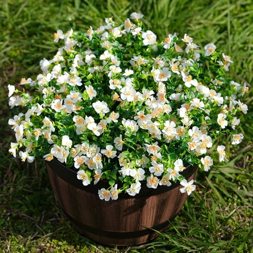 Artificial Flowers for Outdoors, 12 Bundles Fake White Flowers for Outdoor Planters, Faux Plants with Silk Flowers for Porch Decor Garden Patio Home Aesthetic - color: White