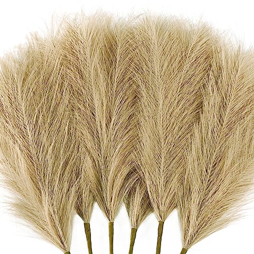 6 PCS Faux Pampas Grass Arrangement - 18"/45cm Artificial Fluffy Pompous Grass Stems for Boho Chic Home and Wedding Decor (Coffee) - color: A8- Coffee