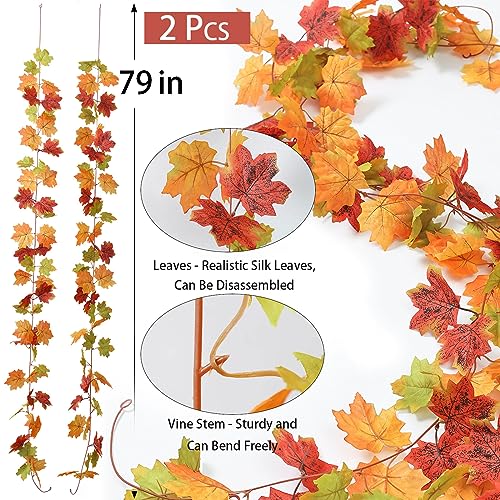 Mizii 2 Strands Artificial Maples Vines Garland 79" Fake Vine Silk Maple Leaves Faux Hanging Fall Garland for Fall Decor Thanksgiving Porch Mantle Fireplace Farmhouse Harvest Decorations (Maple) - color: Maple