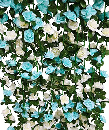 8pcs 65.6Ft Flower Garland,PARTY JOY Fake Rose Vine Artificial Flowers Hanging Rose Ivy Garland for Room Wall Decor Hanging Baskets Wedding Arch Garden Background Decor (Blue-8PCS) - color: 8pc-blue, size: 8PC