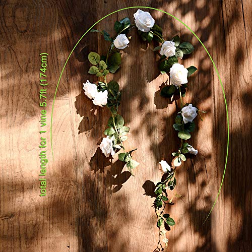 FiveSeasonStuff Floral White Artificial Silk Roses Flower Garland, Bendable Hanging Vine (2pcs, 11ft) - color: Floral White