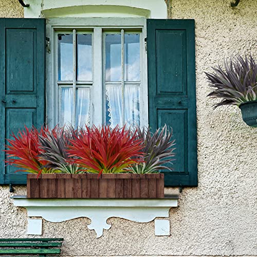 8 Pcs Outdoor Fake Plants UV Resistant Artificial Tall Grass Plants Faux Tropical Flowers Bushes Décor Fall Winter Summer Planters Patio Front Door Porch Plastic Greenery & Shrubs Decoration - color: Rose Red, size: 8pcs
