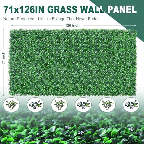 Yangrass Boxwood Roll Panels with Flowers, 71"x126" (62 sqft) Artificial Ivy Privacy Fence Screen, UV-Anti Faux Boxwood Roll Grass Wall Panels for Patio Garden Balcony Decor - size: 71x126inches