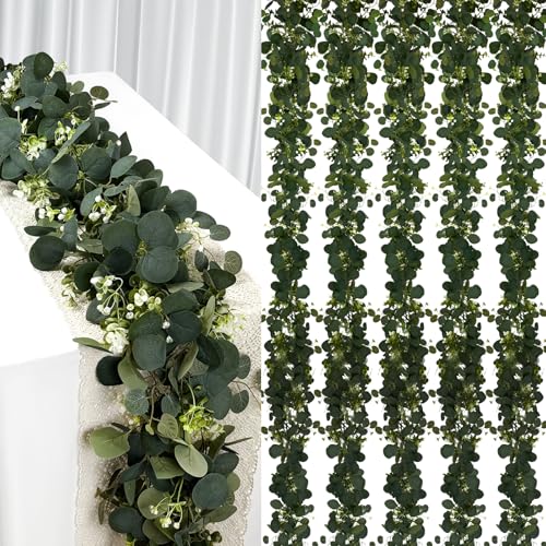 YIJXPOIN 6Pcs Eucalyptus Garland, 6FT Green Flower Garland Decor, Artificial Faux Eucalyptus Leaves Greenery Vines for Table Runner Wedding Bedroom Mantle Centerpieces Backdrop Decorations - color: 6pack