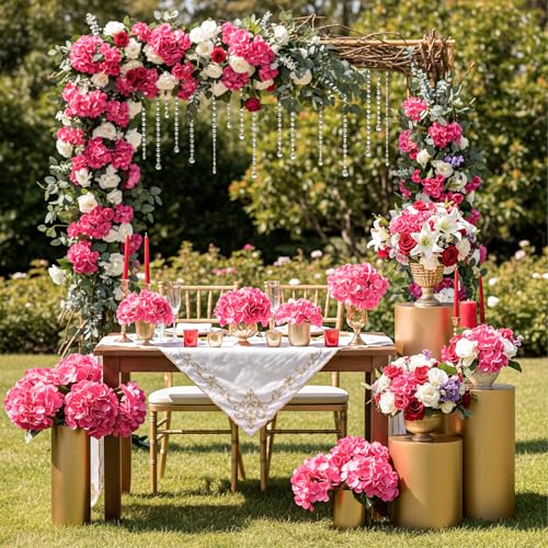 Auihiay 64pcs Hydrangea Artificial Flowers, Rose Red Artificial Hydrangea Flowers, Silk Hydrangea Heads with Stems for Garden, Home Party Baby Shower DIY Wedding Centerpiece (Rose Red) - color: Rose Red